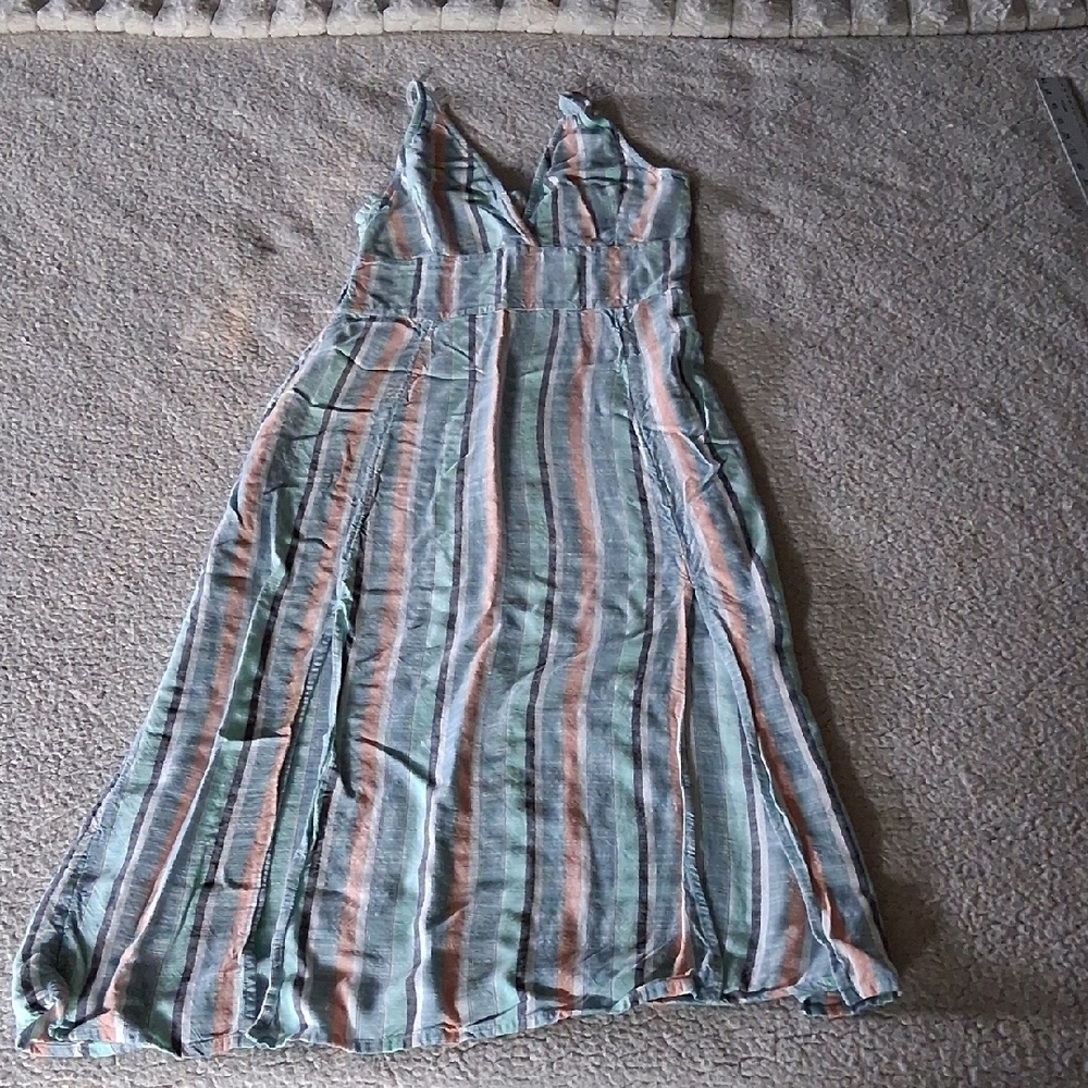 Roxy Striped Midi Dress in Green and Pink